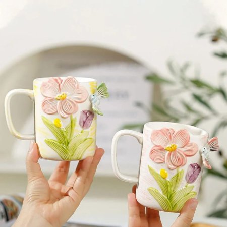 كوب الفراشة والوردة 3D